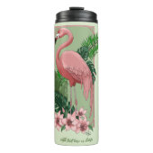 Pink Flamingo Green Blätter Lily Thermosbecher (Vorderseite)