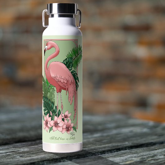 Pink Flamingo Green Blätter Lily Trinkflasche
