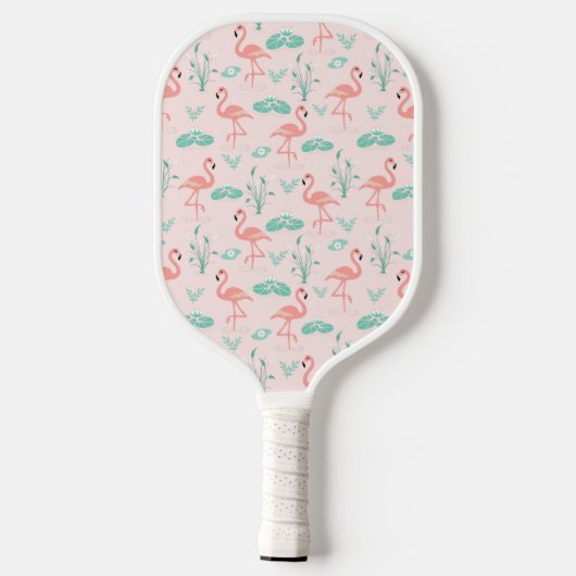 Pink Flamingo Green Blätter Tropical Trendy Fun Pickleball Schläger (Rückseite)