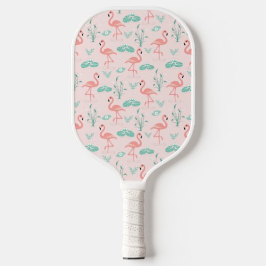 Pink Flamingo Green Blätter Tropical Trendy Fun Pickleball Schläger (Vorderseite)