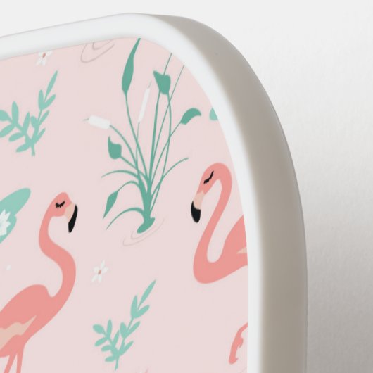 Pink Flamingo Green Blätter Tropical Trendy Fun Pickleball Schläger (Linke Seite)