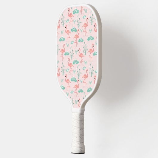 Pink Flamingo Green Blätter Tropical Trendy Fun Pickleball Schläger (Links)