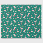 Pink Flamingo Green Weihnachtsfeiertag Muster Geschenkpapier (Flach)