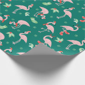 Pink Flamingo Green Weihnachtsfeiertag Muster Geschenkpapier (Ecke)