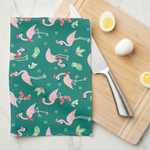 Pink Flamingo Green Weihnachtsfeiertag Muster Geschirrtuch