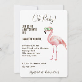 Pink Flamingo Green White Stripes Baby Dusche Einladung