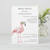 Pink Flamingo Green White Stripes Brautparty Einladung (Stehend Vorderseite)