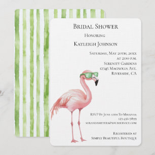 Pink Flamingo Green White Stripes Brautparty Einladung