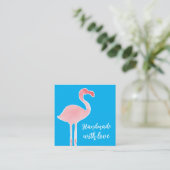 Pink Flamingo Handmade With Love Shop Quadratische Visitenkarte (Stehend Vorderseite)