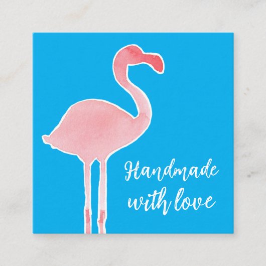 Pink Flamingo Handmade With Love Shop Quadratische Visitenkarte (Vorderseite)