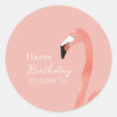 Pink Flamingo Happy Geburtstag Personalisierter Na Runder Aufkleber (Vorderseite)