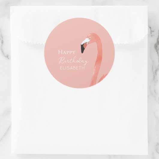 Pink Flamingo Happy Geburtstag Personalisierter Na Runder Aufkleber (Tasche)