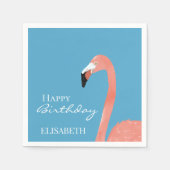 Pink Flamingo Happy Geburtstag Personalisierter Na Serviette (Vorderseite)
