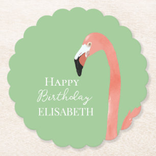 Pink Flamingo Happy Geburtstag Personalisierter Na Untersetzer