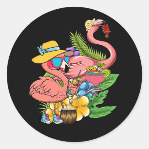 Pink Flamingo Hawaiian Summer Tropical Luau Hawaii Runder Aufkleber