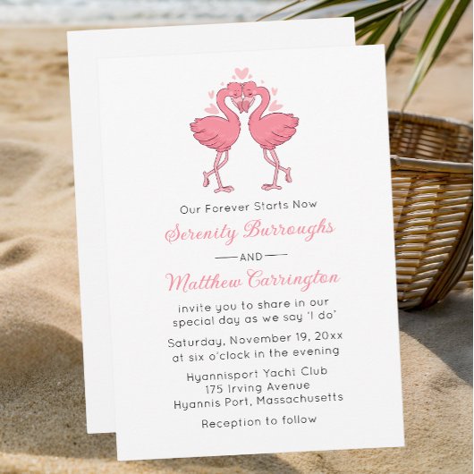 Pink Flamingo Hawaiian Tropical Beach Wedding Einladung