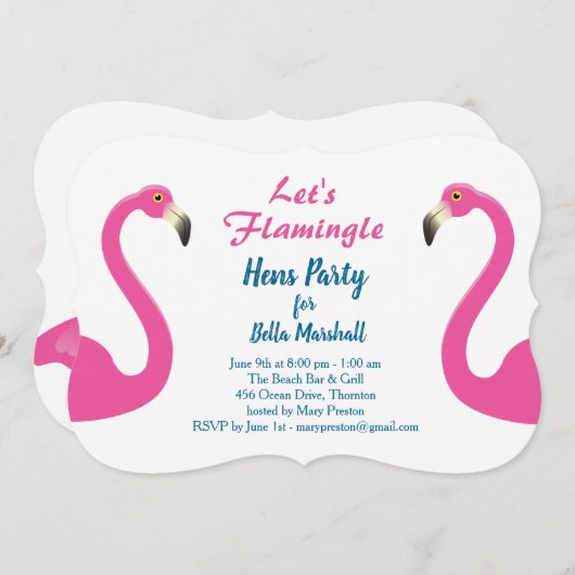 Pink Flamingo Hens Party Einladung (Vorne/Hinten)