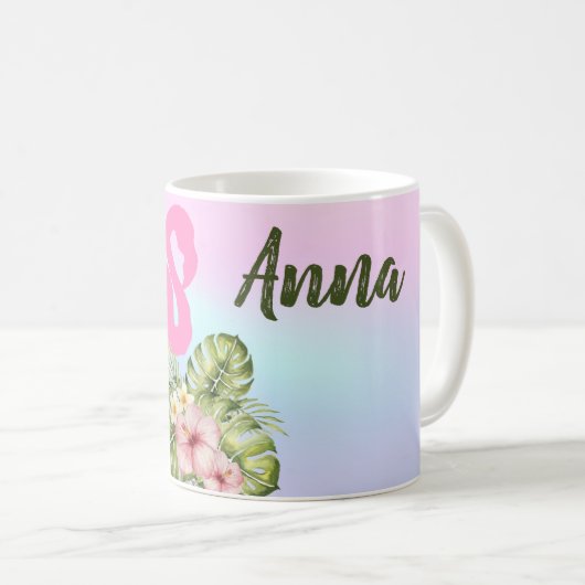 Pink Flamingo Hibiskus Holographic Kaffeetasse (VorderseiteRechts)