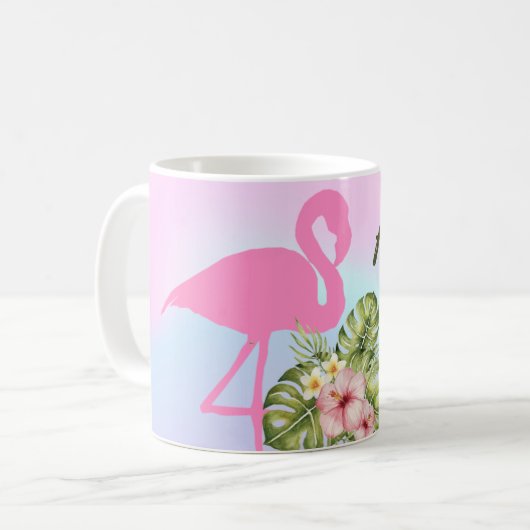 Pink Flamingo Hibiskus Holographic Kaffeetasse (Vorderseite Links)