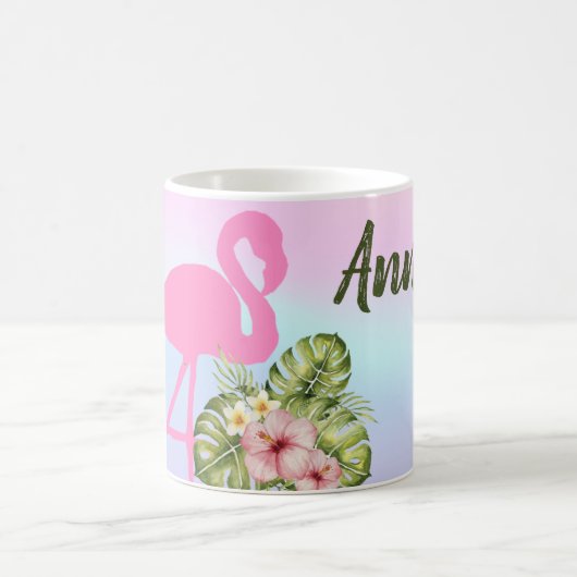 Pink Flamingo Hibiskus Holographic Kaffeetasse (Mittel)