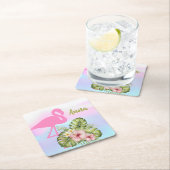 Pink Flamingo Hibiskus Holographic Rechteckiger Pappuntersetzer (Vor Ort)