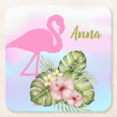 Pink Flamingo Hibiskus Holographic Rechteckiger Pappuntersetzer (Vorderseite)