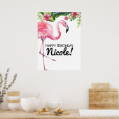 Pink Flamingo & Hibiskus Tropical Banner Poster (Küche)