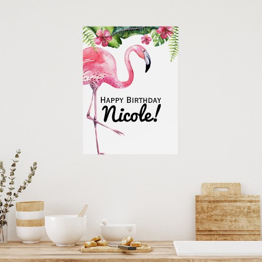 Pink Flamingo & Hibiskus Tropical Banner Poster (Küche)
