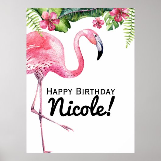 Pink Flamingo & Hibiskus Tropical Banner Poster (Vorne)