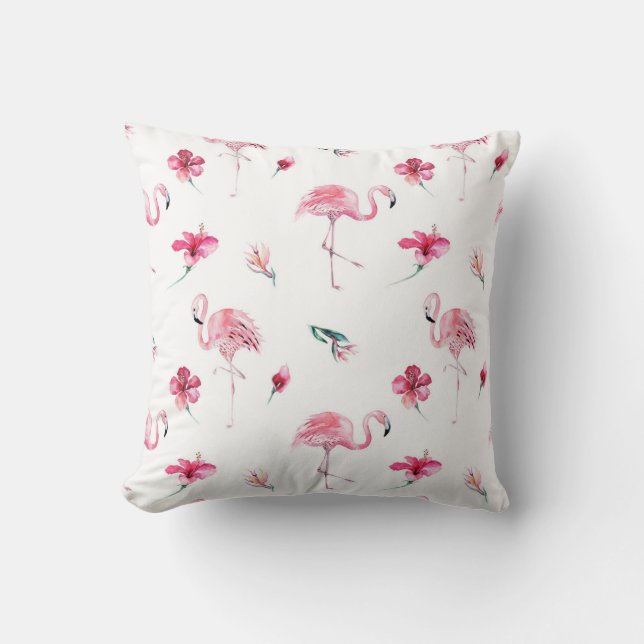 Pink Flamingo & Hibiskus Tropical Summer Glam Kissen (Vorderseite)