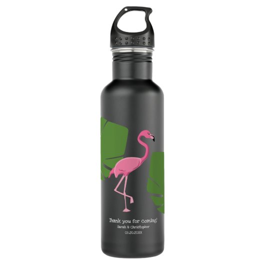 Pink Flamingo Hochzeitsgeschenk Custom Black Edelstahlflasche (Vorderseite)