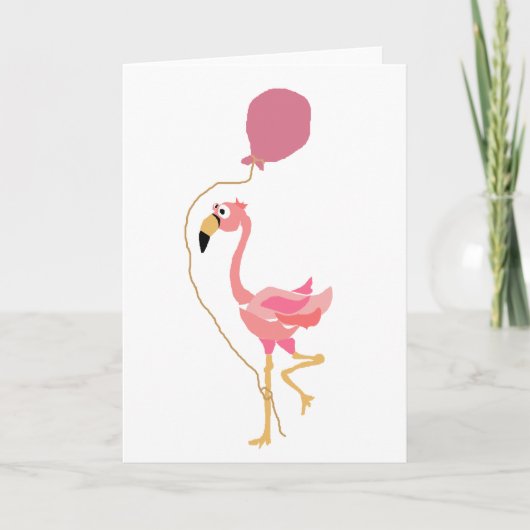 Pink Flamingo Holding Balloon Karte (Vorderseite)