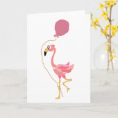Pink Flamingo Holding Balloon Karte (Gelbe Blume)