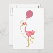 Pink Flamingo Holding Balloon Postkarte (Vorne/Hinten)