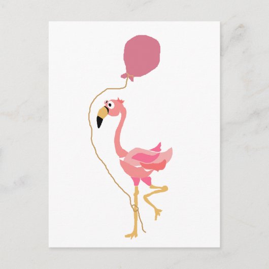 Pink Flamingo Holding Balloon Postkarte (Vorderseite)