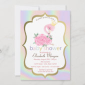 Pink Flamingo, Holographic Baby Shower Einladung (Vorderseite)