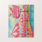 Pink Flamingo Hotel Pool Beach Summer Vibes Puzzle (Vertikal)