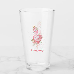 Pink Flamingo Hübsch Gold Crown Rose Blume Glas