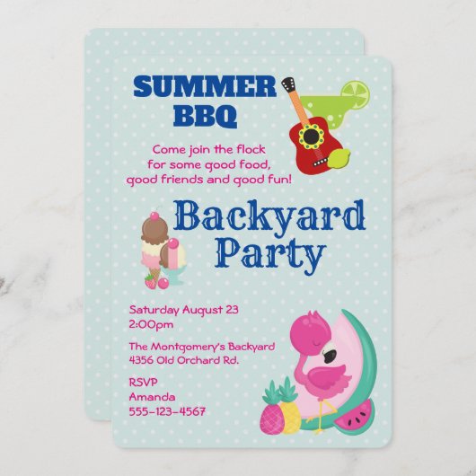 Pink Flamingo Ice Cream GRILLEN Party Einladung (Vorne/Hinten)