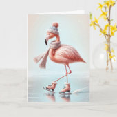 Pink Flamingo Ice Skaten Karte (Gelbe Blume)