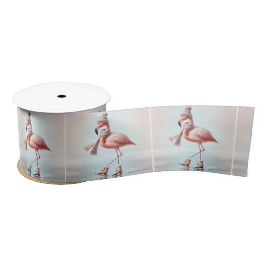 Pink Flamingo Ice Skaten Satinband (Spule)