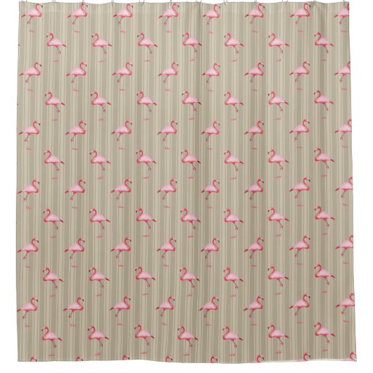 Pink Flamingo Illustration Tropischer Muster Strei Duschvorhang (Vorderseite)