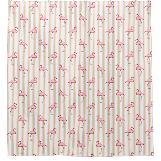 Pink Flamingo Illustration Tropischer Muster Strei Duschvorhang (Vorderseite)