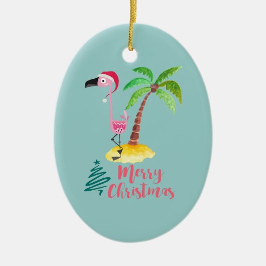 Pink Flamingo in A Santa Hat Cute Keramik Ornament (Vorne)
