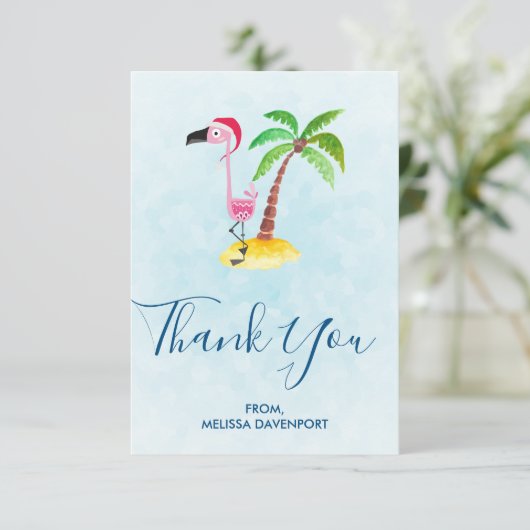 Pink Flamingo in der Weihnachtsmannmütze Danke (Stehend Vorderseite)