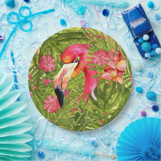 Pink Flamingo in Palm und Monsterle Pappteller (Party)