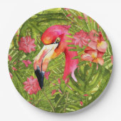 Pink Flamingo in Palm und Monsterle Pappteller (Vorderseite)