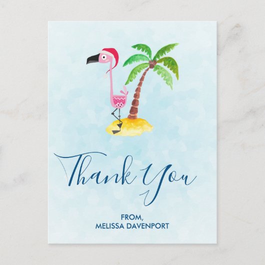 Pink Flamingo in Red Weihnachtsmannmütze Christmas Postkarte (Vorderseite)