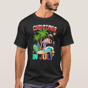 Pink Flamingo In Santa Hat Sungasse Christmas In T-Shirt