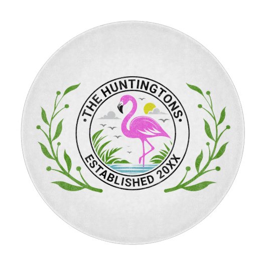 Pink Flamingo in Water Family Name Datum Estnr. 1 Schneidebrett (Vorderseite)